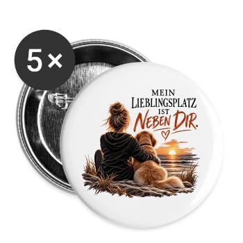 Nebendir am Meer: Hundeliebe - Buttons groß 56 mm (5er Pack) - Weiß - Vorne