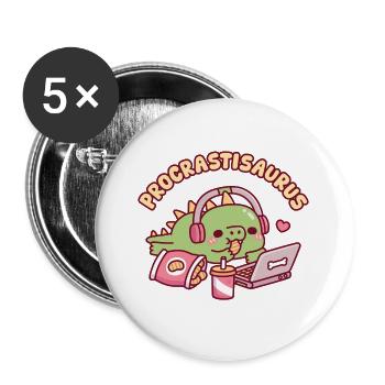 Procrastisaurus süßer Dino entspannt mit dem Laptop - Buttons groß 56 mm (5er Pack) - Weiß - Vorne