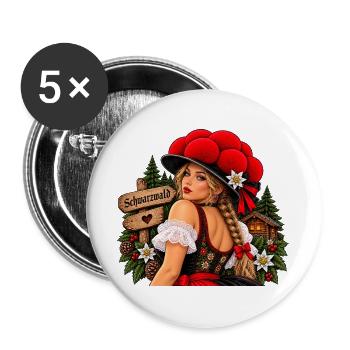  Schwarzwald Tracht Frau Mit Bollenhut Und - Buttons groß 56 mm (5er Pack) - Weiß - Vorne