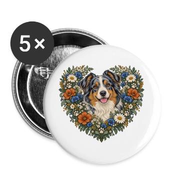 Pfotenherz mit Blütenkranz - Buttons groß 56 mm (5er Pack) - Weiß - Vorne