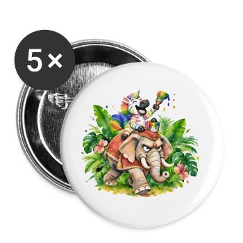Buntes Zebra-Einhorn auf Elefantenabenteuer - Buttons groß 56 mm (5er Pack) - Weiß - Vorne