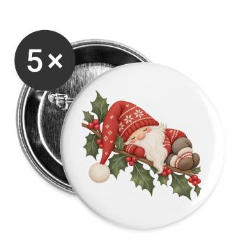 Schlafender Weihnachtswichtel auf Stechpalme  - Buttons groß 56 mm (5er Pack) - Weiß - Vorne