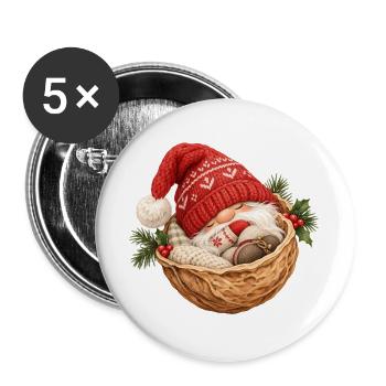 Schlafender Wichtel in der Walnuss  - Buttons groß 56 mm (5er Pack) - Weiß - Vorne