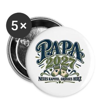 Papa 2027 Neues Kapitel, großes Herz | Werdender  - Buttons groß 56 mm (5er Pack) - Weiß - Vorne