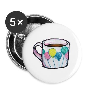 Ballon-Blumenstrauß-Tassen-Sketch - Buttons groß 56 mm (5er Pack) - Weiß - Vorne