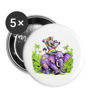 Regenbogen Zebra-Einhorn auf Lila Elefantenritt - Buttons groß 56 mm (5er Pack) - Weiß - Vorne