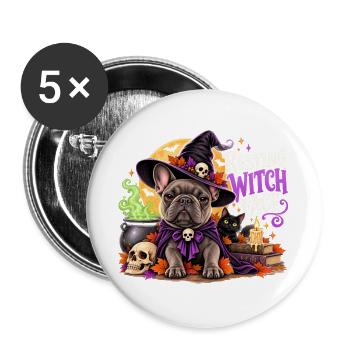  Resting Witch Face Französische Bulldogge Hexe - Buttons groß 56 mm (5er Pack) - Weiß - Vorne
