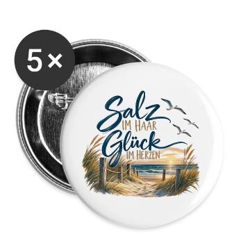 Salz im Haar Glück im Herzen - Buttons groß 56 mm (5er Pack) - Weiß - Vorne