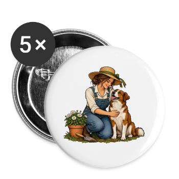 Gartenpause mit Hund - Buttons groß 56 mm (5er Pack) - Weiß - Vorne