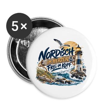 Nordisch im Herzen, frei im Kopf - Buttons groß 56 mm (5er Pack) - Weiß - Vorne