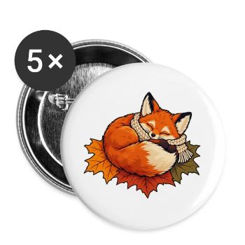 Schlafender Fuchs im Schal - Buttons groß 56 mm (5er Pack) - Weiß - Vorne