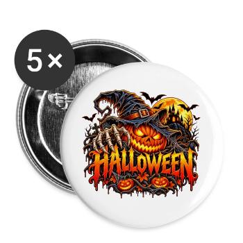 Halloween Kürbis mit Krallen - Buttons groß 56 mm (5er Pack) - Weiß - Vorne