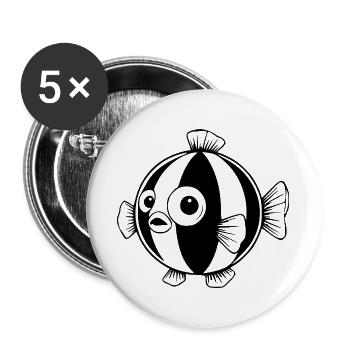 Lustiger Comic Kugelfisch Geschenk  - Buttons groß 56 mm (5er Pack) - Weiß - Vorne