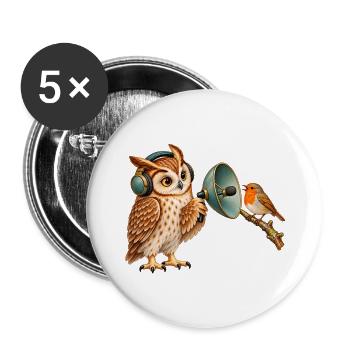 Eule nimmt Vogelstimmen auf - Buttons groß 56 mm (5er Pack) - Weiß - Vorne
