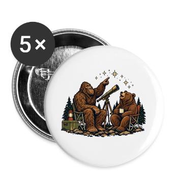 Bär und Bigfoot beobachten Sterne – Outdoor - Buttons groß 56 mm (5er Pack) - Weiß - Vorne