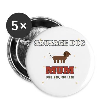 Wursthund-Mama lange Liebe - Buttons groß 56 mm (5er Pack) - Weiß - Vorne