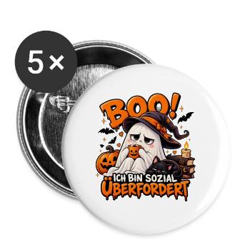 Halloween Geist: Sozial Überfordert - Buttons groß 56 mm (5er Pack) - Weiß - Vorne