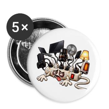 Cartoon überlastetes Verlängerungskabel - Buttons groß 56 mm (5er Pack) - Weiß - Vorne