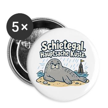 Schietegal Hauptsache Küste Fischkopp - Buttons groß 56 mm (5er Pack) - Weiß - Vorne