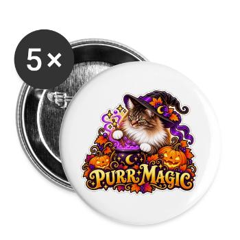 Schnurrmagie: Katzenzauberer Halloween - Buttons groß 56 mm (5er Pack) - Weiß - Vorne