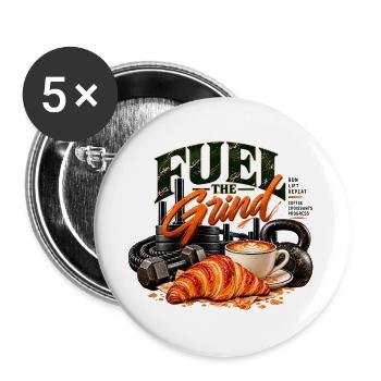 Fuel the Grind – Funktionelle Fitness & Kaffee - Buttons groß 56 mm (5er Pack) - Weiß - Vorne
