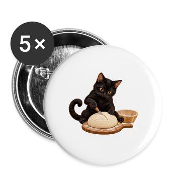 Katze schneidet Sauerteigbrot ein - Buttons groß 56 mm (5er Pack) - Weiß - Vorne