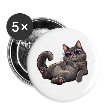 Lässige Katze mit lila Sonnenbrille - Buttons groß 56 mm (5er Pack) - Weiß - Vorne