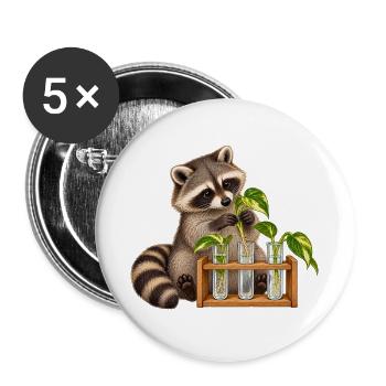 Waschbär vermehrt Pflanzen - Buttons groß 56 mm (5er Pack) - Weiß - Vorne