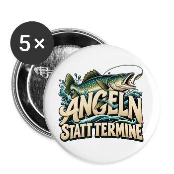 Angeln statt Termine Geschenkidee Vatertag - Buttons groß 56 mm (5er Pack) - Weiß - Vorne