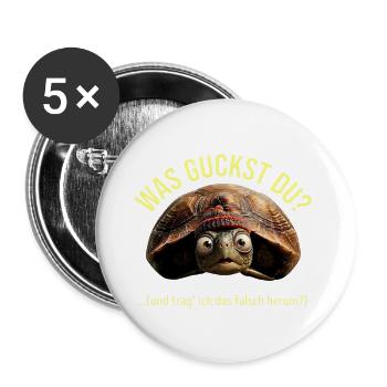 lustige Schildkröte, Was guckst Du?  - Buttons groß 56 mm (5er Pack) - Weiß - Vorne
