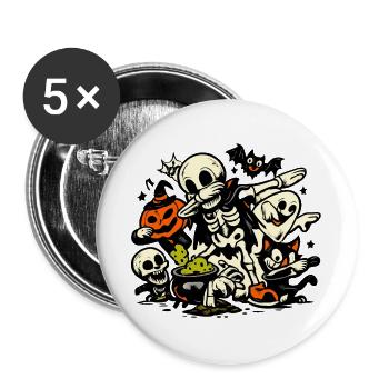 Skelett Kürbis Geist Halloween Party Kostüm - Buttons groß 56 mm (5er Pack) - Weiß - Vorne