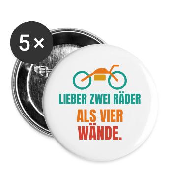 Lieber zwei Räder als vier Wände – Motorrad - Buttons groß 56 mm (5er Pack) - Weiß - Vorne