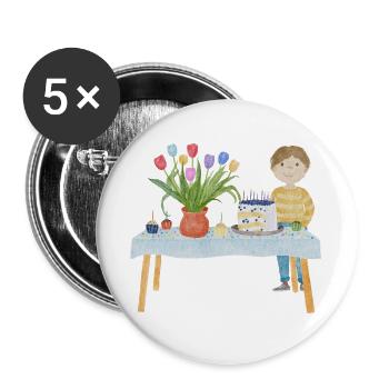 Geburtstagstisch - Buttons groß 56 mm (5er Pack) - Weiß - Vorne