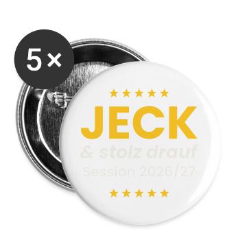 Jeck und stolz drauf Karneval Shirt Alaaf Session  - Buttons groß 56 mm (5er Pack) - Weiß - Vorne