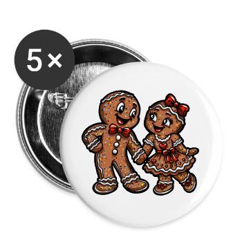 Pfefferkuchen Pärchen Weihnacht Liebe - Buttons groß 56 mm (5er Pack) - Weiß - Vorne