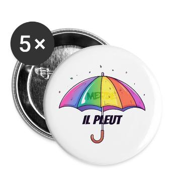 Il Pleut – Lustiger Regenschirm mit Humor - Buttons groß 56 mm (5er Pack) - Weiß - Vorne