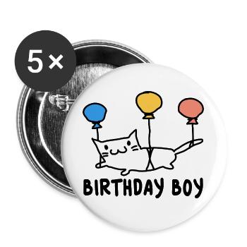 Runder Geburtstag Geschenk Katze mit Ballons - Buttons groß 56 mm (5er Pack) - Weiß - Vorne