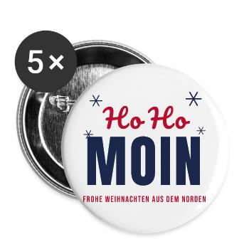 Ho Ho Moin – Frohe Weihnachten aus dem Norden - Buttons groß 56 mm (5er Pack) - Weiß - Vorne