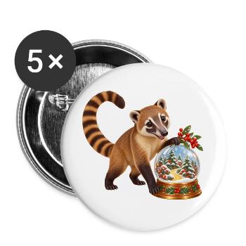 Nasenbär mit winterlicher Beerenwald-Schneekugel - Buttons groß 56 mm (5er Pack) - Weiß - Vorne