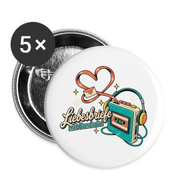 Kassette Mixtape Bandsalat Retro Nostalgie - Buttons groß 56 mm (5er Pack) - Weiß - Vorne