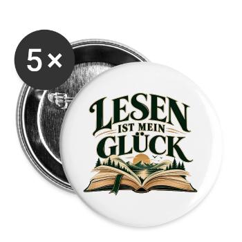 Lesen ist mein Glück Geschenktipp für Leseratten - Buttons groß 56 mm (5er Pack) - Weiß - Vorne