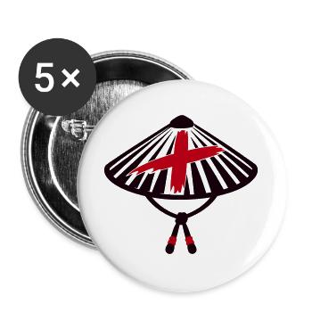 Ronin Bambushut Samurai Logo - Buttons groß 56 mm (5er Pack) - Weiß - Vorne