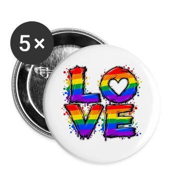 Liebe im Regenbogen-Look - Buttons groß 56 mm (5er Pack) - Weiß - Vorne