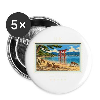 Japan Miyajima Vintage Reisemarke - Buttons groß 56 mm (5er Pack) - Weiß - Vorne
