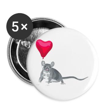 Herzballon Maus – Niedlicher Druck - Buttons groß 56 mm (5er Pack) - Weiß - Vorne