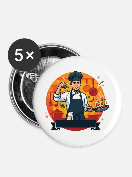 Fiery Chef: Dynamische Küche - Buttons groß 56 mm (5er Pack) - Weiß