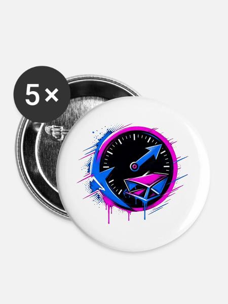 Graffiti Tacho Pink Blau - Buttons groß 56 mm (5er Pack) - Weiß