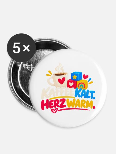 Kaffee Herz Wärme – Bunte Blöcke - Buttons groß 56 mm (5er Pack) - Weiß