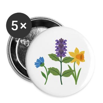 Blumen botanisch Pflanzen Zeichnung Blumenmotiv - Buttons groß 56 mm (5er Pack) - Weiß - Vorne