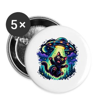 UFO entführt Katze – Lustige Retro Pixel Art - Buttons groß 56 mm (5er Pack) - Weiß - Vorne